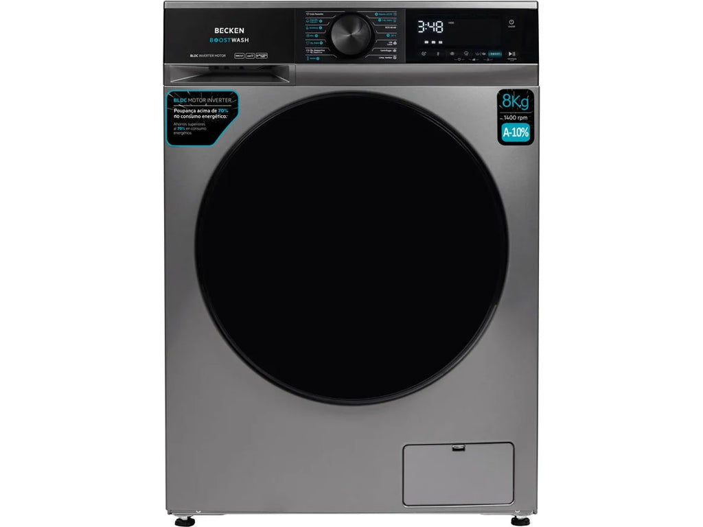 Máquina de Lavar Roupa BECKEN Boostwash BWM8812N (8 kg - 1400 rpm - Inox)