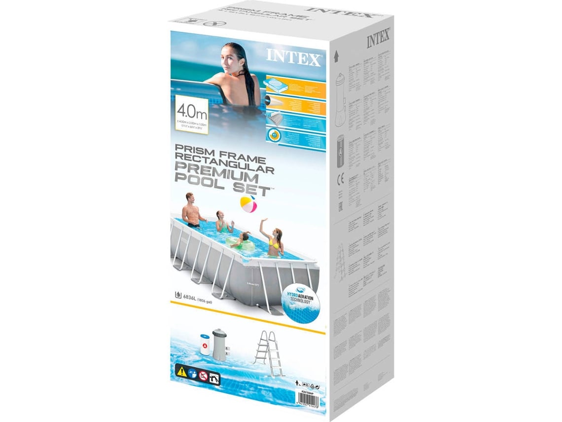 Piscina Tubular INTEX Prisma Frame Retangular com Bomba (4 Pessoas - 6836L - 400x200x100cm)