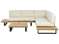 Sofá de jardim de canto com mesa 5 lugares MYKONOS à direita Madeira de Acácia certificada Branco creme