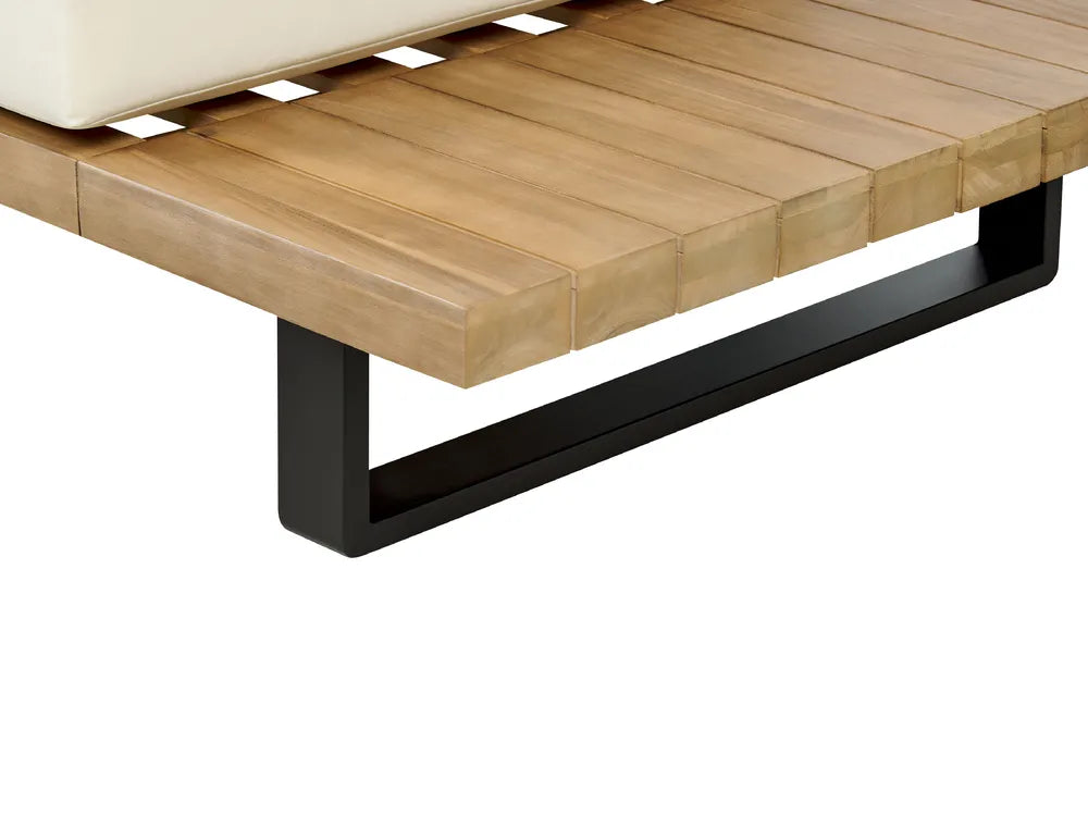 Sofá de jardim de canto com mesa 5 lugares MYKONOS à direita Madeira de Acácia certificada Branco creme