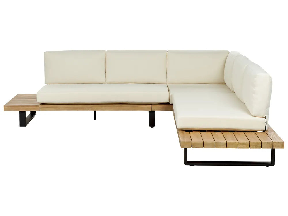 Sofá de jardim de canto com mesa 5 lugares MYKONOS à direita Madeira de Acácia certificada Branco creme