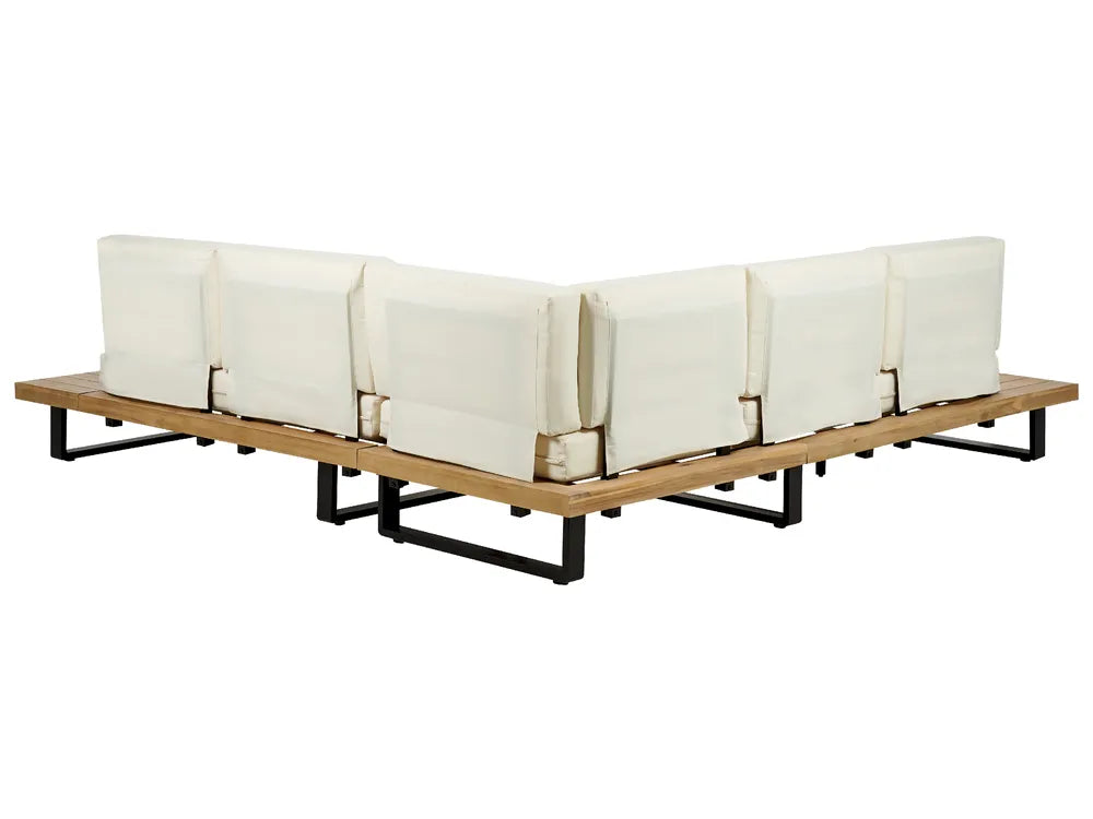 Sofá de jardim de canto com mesa 5 lugares MYKONOS à direita Madeira de Acácia certificada Branco creme