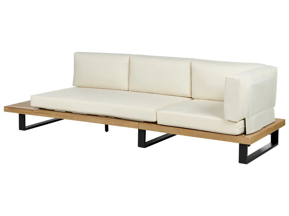 Sofá de jardim de canto com mesa 5 lugares MYKONOS à direita Madeira de Acácia certificada Branco creme