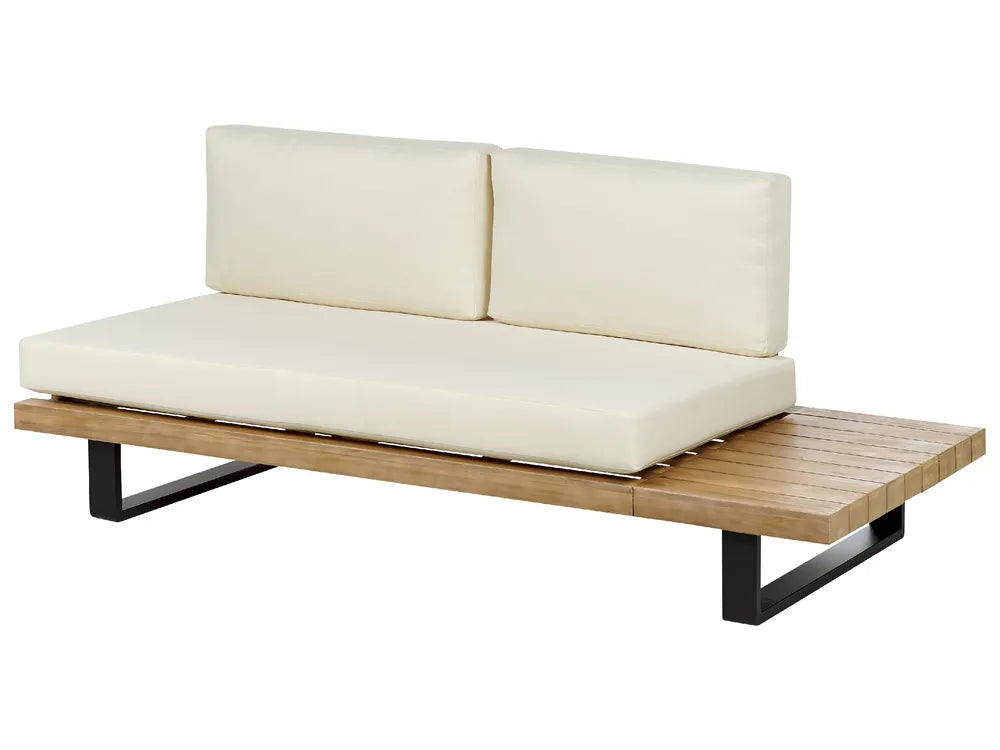 Sofá de jardim de canto com mesa 5 lugares MYKONOS à direita Madeira de Acácia certificada Branco creme