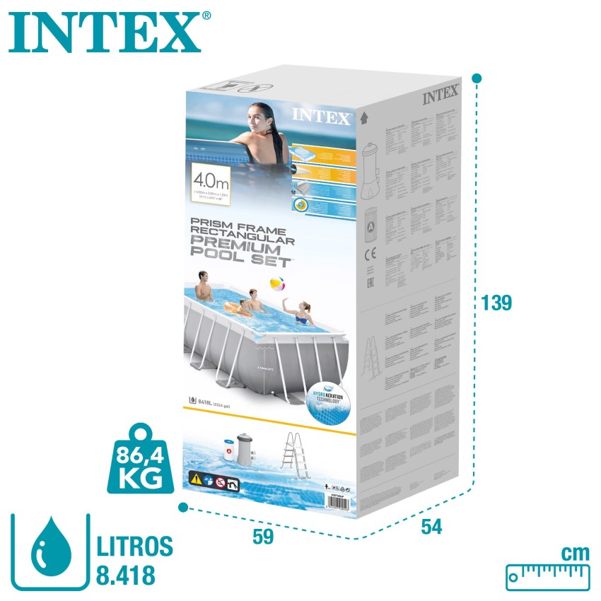 Pack Piscina desmontável retangular Prism Frame de 4 metros com 5 acessórios