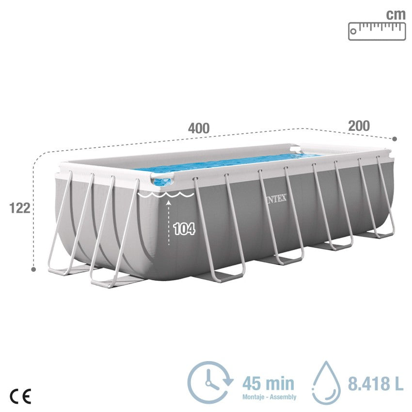 Pack Piscina desmontável retangular Prism Frame de 4 metros com 5 acessórios
